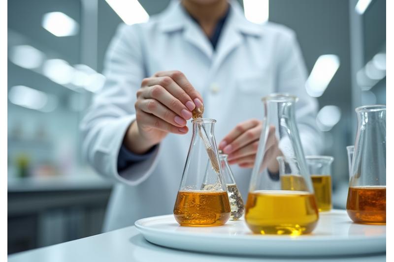 Wetenschapper die natuurlijke ingrediënten mengt in een laboratorium, symboliseert private label formulering