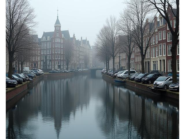 Een rustig grachtenpand in Amsterdam, weerspiegeld in het water, wat de elegantie van onze producten symboliseert.