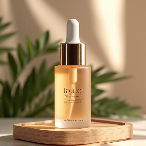 Flesje Radiant Glow Serum op een natuurlijke achtergrond